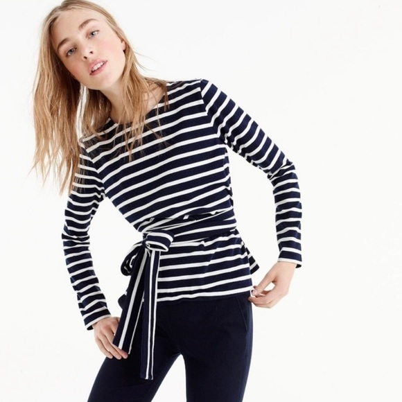 J. Crew Navy & White Striped Wrap Top - Picture 1 of 4